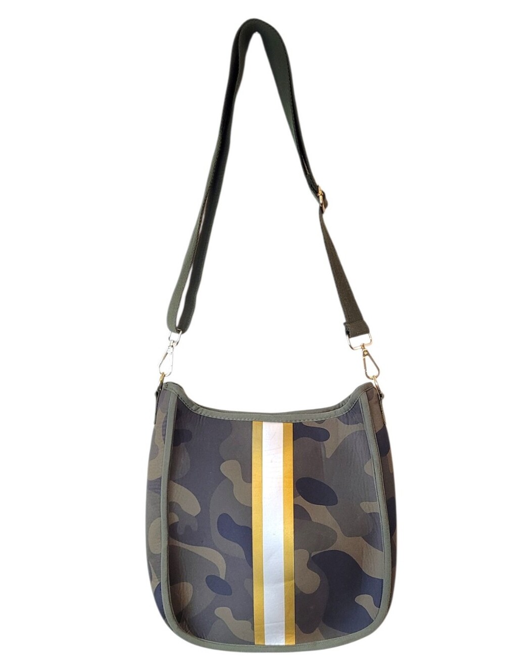 Ah-Dorned Stripe Camo Crossbody Shoulder Bag Olive Green OS